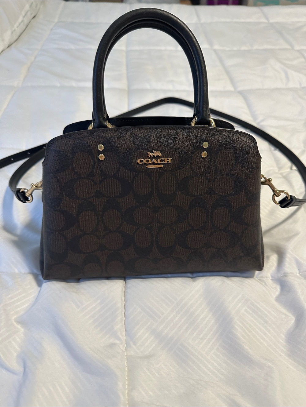 Coach carryall Brown Signature Satchel with Gold Hardware